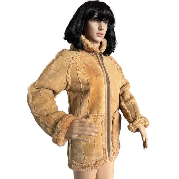 1970s Unbranded Patchwork Shearling Hooded reversable Coat size small - Picture 11 of 17